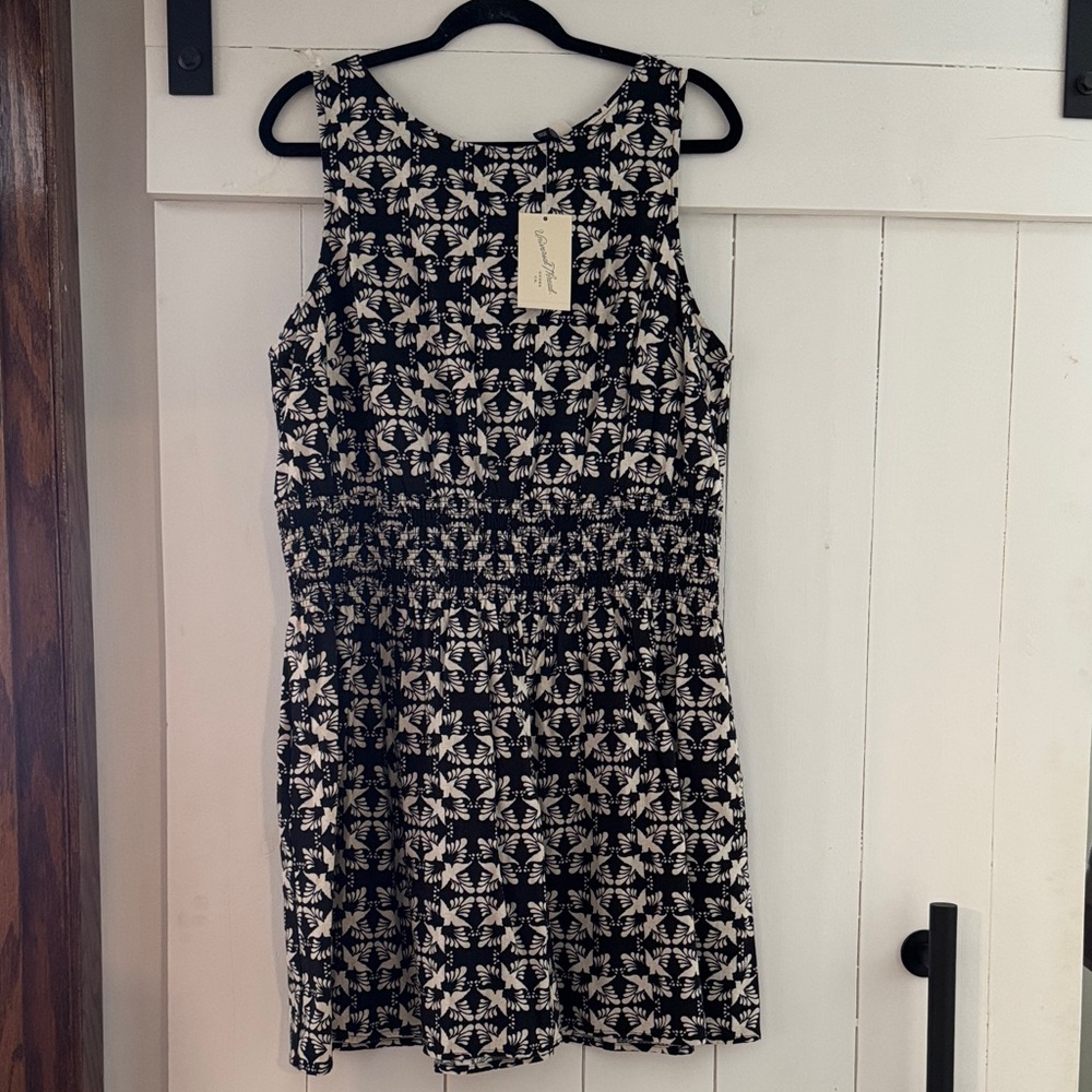 Universal Thread Mini Sundress Black & Cream Birds Side Pocket Boatneck Dress XL